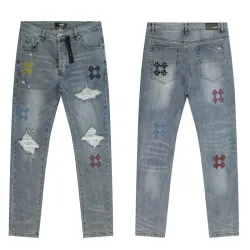 AMIRI Distressed Gray Jeans With Colorful Embroidered Patterns And Unique Ripped Details #B54365