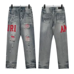 Amiri Classic Unisex Fully patched letter embroidered washed slim fit jeans #B48607