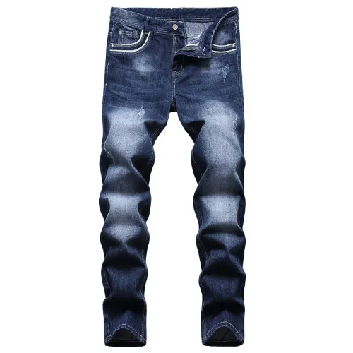 2021 new men's jeans blue stretch European and American personality zipper decoration jeans trendy men #99908631