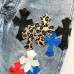 Chrome Hearts Inspired Blue Denim Jeans With Colorful Cross Patches For Edgy Fashion #B54231