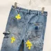 Chrome Hearts Style Blue Denim Jeans With Yellow Cross Patches For Bold Street Fashion #B54230