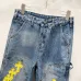 Chrome Hearts Style Blue Denim Jeans With Yellow Cross Patches For Bold Street Fashion #B54230