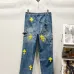 Chrome Hearts Style Blue Denim Jeans With Yellow Cross Patches For Bold Street Fashion #B54230