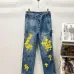 Chrome Hearts Style Blue Denim Jeans With Yellow Cross Patches For Bold Street Fashion #B54230