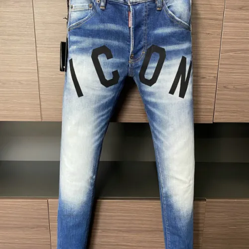 2025 DSQ2 Men's Denim Jeans  Bold ICON Print with Faded Wash for Trend - Setting Gentlemen #B54863