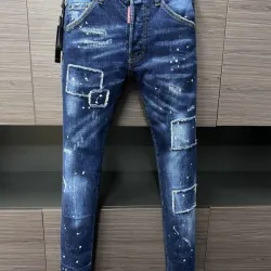 DSQ2 Men's Denim Jeans  Distressed Patchwork Style with Paint Splatter for Fashion   Forward Males #B54870