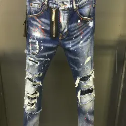 DSQ2 Men's Denim Jeans Edgy Distressed Design with Paint Splatter and Zipper Detail for Fashion Rebels #B54864