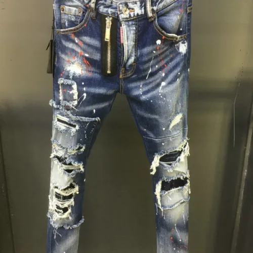 DSQ2 Men's Denim Jeans Edgy Distressed Design with Paint Splatter and Zipper Detail for Fashion Rebels #B54864