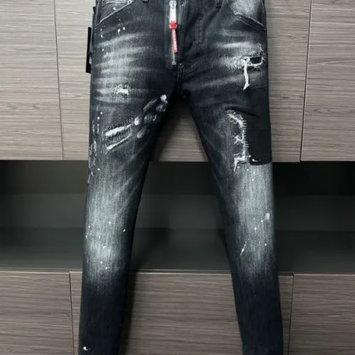 DSQ2 Men's Denim Jeans Edgy Distressed Design with Paint Splatter and Zipper Detail for Fashion Rebels #B54867