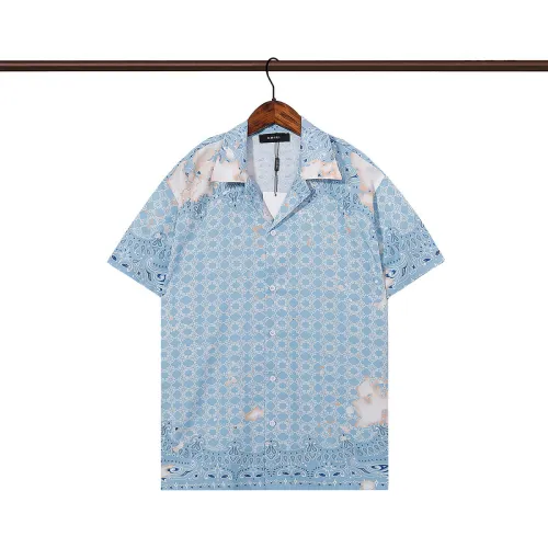 Amiri Blue Paisley Print Cuban Collar Short Sleeve Shirt for Summer Style #B54191