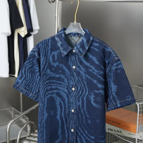 Louis Vuitton short sleeved shirts for men Rippled denim shirt #B52920