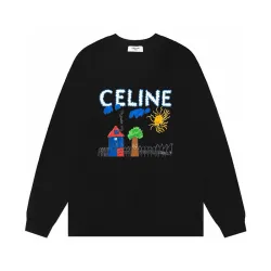 Celine Black Long Sleeve Sweatshirt With Playful House Tree Sun Graphic Design #B54253