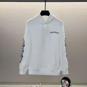 Chrome Hearts White Hoodie With Intricate Gothic Pink Black Logo And Sleeve Patterns #B54373