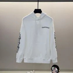 Chrome Hearts White Hoodie With Intricate Gothic Pink Black Logo And Sleeve Patterns #B54373