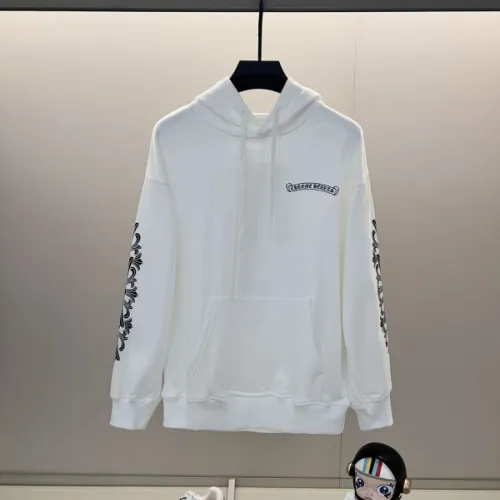 Chrome Hearts White Hoodie With Intricate Gothic Pink Black Logo And Sleeve Patterns #B54373
