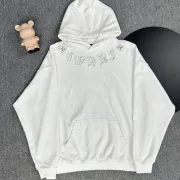 Chrome Hearts White/Black/Blue Hoodie Featuring Gothic Cross and Letter Embroidery Artwork #B54217