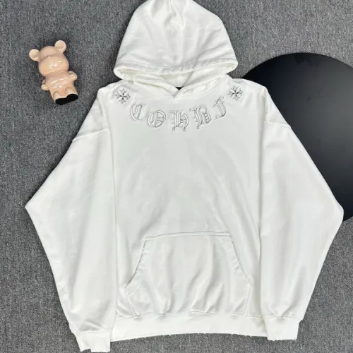 Chrome Hearts White/Black/Blue Hoodie Featuring Gothic Cross and Letter Embroidery Artwork #B54217