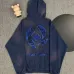 Chrome Hearts White/Black/Blue Hoodie with Blue Embroidered Cross and Distressed Smoke Effects #B54218