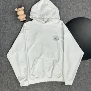 Chrome Hearts White/Black/Blue Hoodie with Bold Black Cross Flower Embroidery Design #B54216