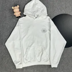 Chrome Hearts White/Black/Blue Hoodie with Bold Black Cross Flower Embroidery Design #B54216