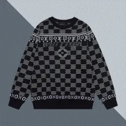  Black Knit Sweater With Signature Monogram Patterns And Colorful Trims #B54225