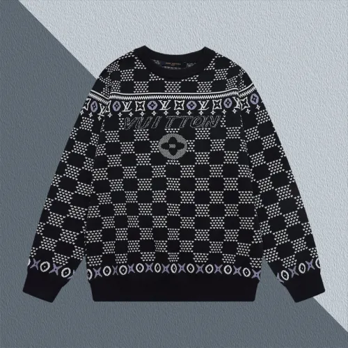 Louis Vuitton Black Knit Sweater With Signature Monogram Patterns And Colorful Trims #B54225