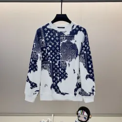 Louis Vuitton Inspired Monogram Pattern Patchwork Design White And Navy Sweatshirt #B54368