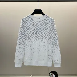 Louis Vuitton Inspired White Sweatshirt With Gradient Checkerboard Pattern And Brand Patch #B54367