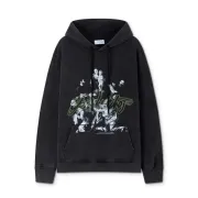 Off - White Black Hoodie With Artistic Graphic Print And Brand Elements #B54198