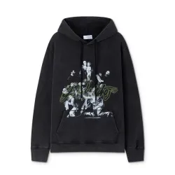 Off - White Black Hoodie With Artistic Graphic Print And Brand Elements #B54198