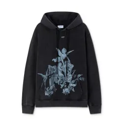 Off - White Black Hoodie With Cherub Graphic And Branded Detailing #B54200