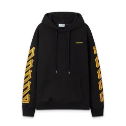 Off White Black Hoodie With Signature Yellow Diagonal Arrow Print And Brand Detailing Black/White #B54278