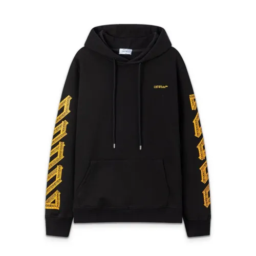 Off White Black Hoodie With Signature Yellow Diagonal Arrow Print And Brand Detailing Black/White #B54278