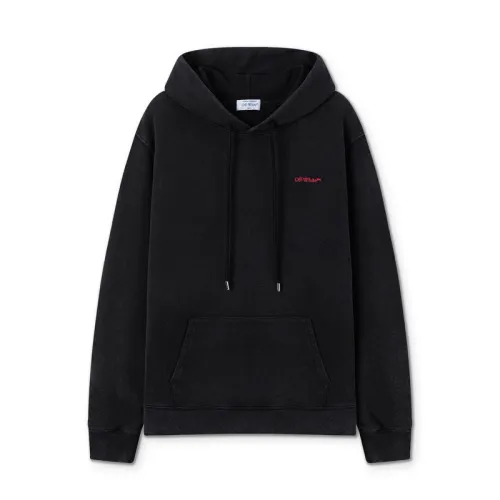 Off - White Black Washed Hoodie With Subtle Red Brand Logo #B54201
