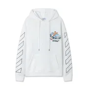 Off White Hoodie With Artistic Back Print Featuring Cherubs Car And Brand Elements Black/White #B54277