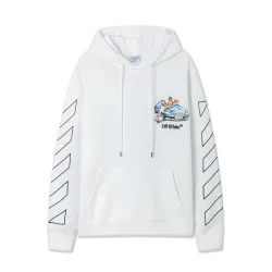Off White Hoodie With Artistic Back Print Featuring Cherubs Car And Brand Elements Black/White #B54277