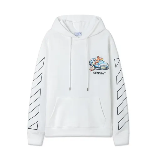 Off White Hoodie With Artistic Back Print Featuring Cherubs Car And Brand Elements Black/White #B54277