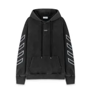 Off - White Washed Black Hoodie With Signature Diagonal Stripes And OFF Logo #B54280