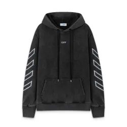 Off - White Washed Black Hoodie With Signature Diagonal Stripes And OFF Logo #B54280