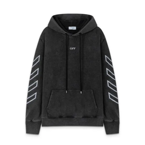 Off - White Washed Black Hoodie With Signature Diagonal Stripes And OFF Logo #B54280