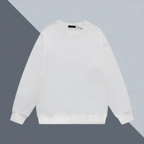 Chic Prada Milano Embroidered White/Black Crew Neck Sweatshirt for Fashion Lovers #B54222
