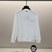 Prada White/Black Crew Neck Sweatshirt With Signature Logo Patch Pocket Design #B54366