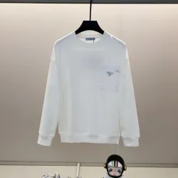 Prada White/Black Crew Neck Sweatshirt With Signature Logo Patch Pocket Design #B54366