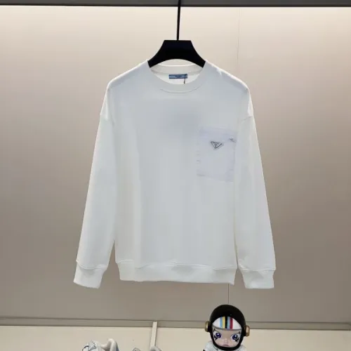 Prada White/Black Crew Neck Sweatshirt With Signature Logo Patch Pocket Design #B54366