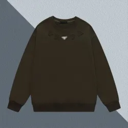 Stylish Prada Crew Neck Sweatshirt with Iconic Logo Detailing for Fashion Enthusiasts Black/White/Dark Brown #B54221