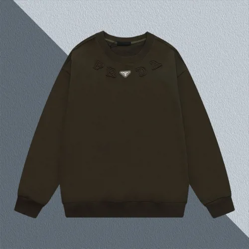 Stylish Prada Crew Neck Sweatshirt with Iconic Logo Detailing for Fashion Enthusiasts Black/White/Dark Brown #B54221
