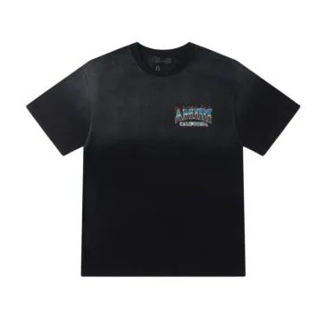 Black AMIRI California Graphic Tee With Retro Palm Tree And Flame Design #B54355
