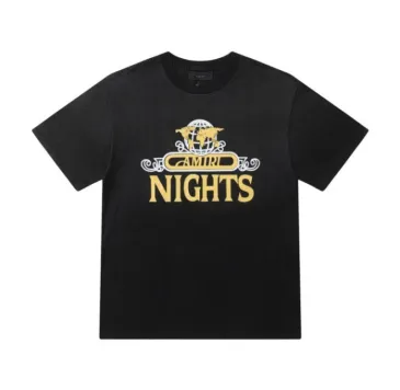 Black AMIRI Nights Graphic Tee With Globe Design For Fashion Enthusiasts #B54354