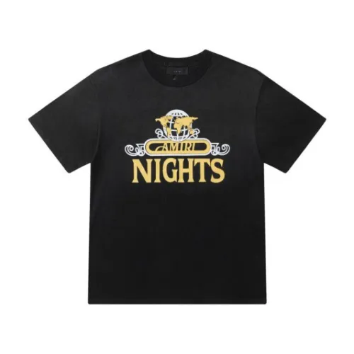 Black AMIRI Nights Graphic Tee With Globe Design For Fashion Enthusiasts #B54354