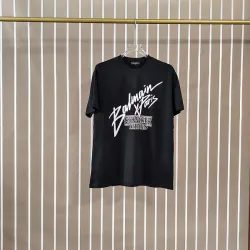 Balmain Paris Black/White T Shirt Featuring Stranger Things Logo and Bold Collaborative Graphic Design for Streetwear Fans #B54210